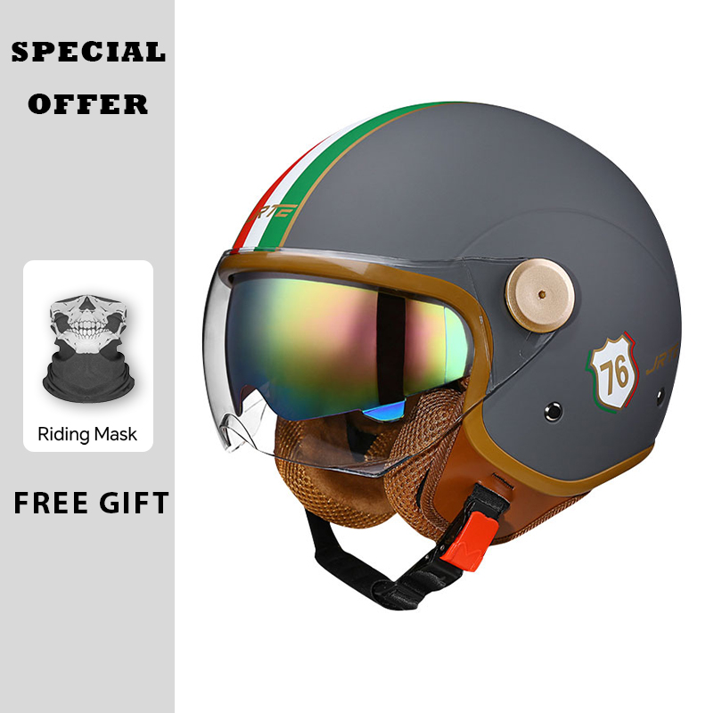 Vintage Open Face Retro Helmet - レトロオープンフェイスオートバイヘルメット 大人男女兼用 ヴィンテージジェットモトヘルメット スクーター クルーザー チョッパー