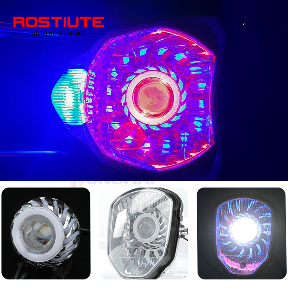 ハイ/ロービーム ダブルエンジェルアイズ オートバイヘッドラ - Universal Motorcycle Led Headlight Projector のレビューと価格