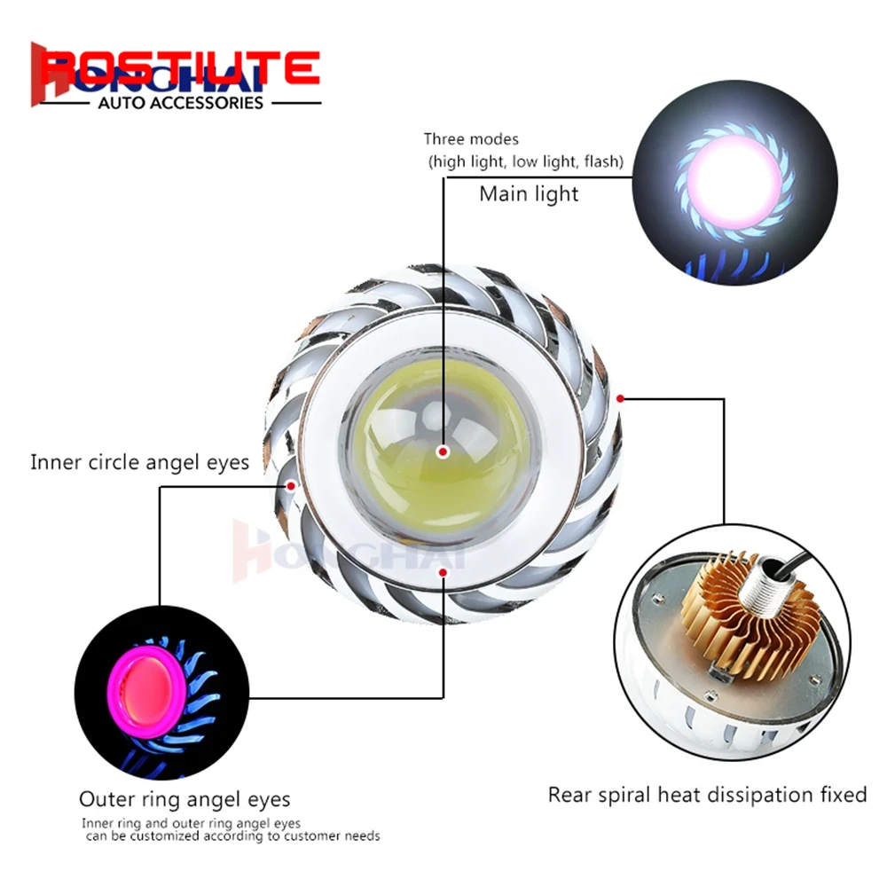 ハイ/ロービーム ダブルエンジェルアイズ オートバイヘッドラ - Universal Motorcycle Led Headlight Projector のレビューと価格