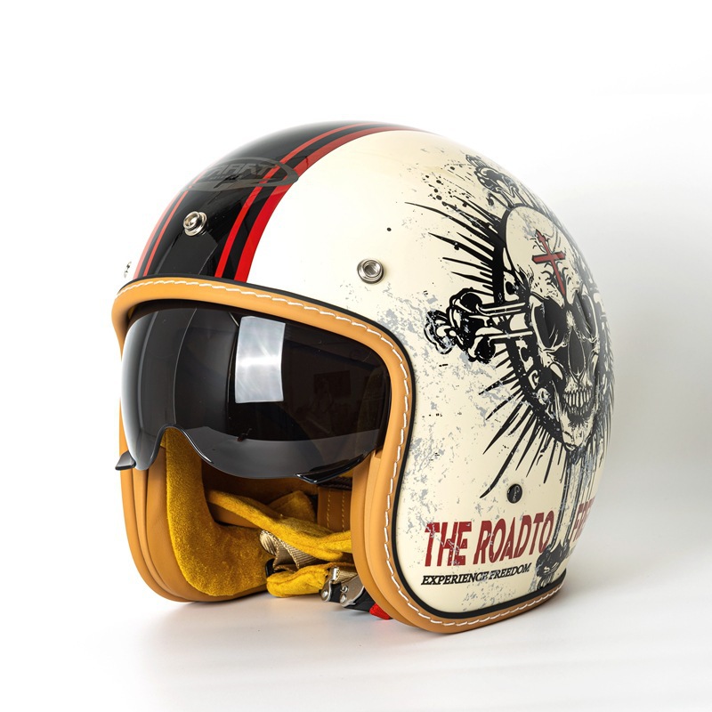 ヴィンテージオープンフェイスオートバイヘルメットレトロ3/4 - Vintage Open Face Retro Helmet のレビューと価格