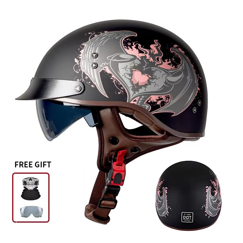 カスタムブルドッグエンジンピストンプリント入りのヴィンテージ - Vintage Open Face Retro Helmet のレビューと価格