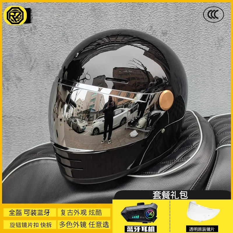 ORZ 男性女性レトロフルフェイスオートバイヘルメット 3C - Full Face Motorcycle Helmet With Bluetooth のレビューと価格