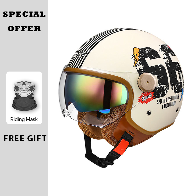 レトロオープンフェイスオートバイヘルメット 大人男女兼用 ヴ - Vintage Open Face Retro Helmet のレビューと価格