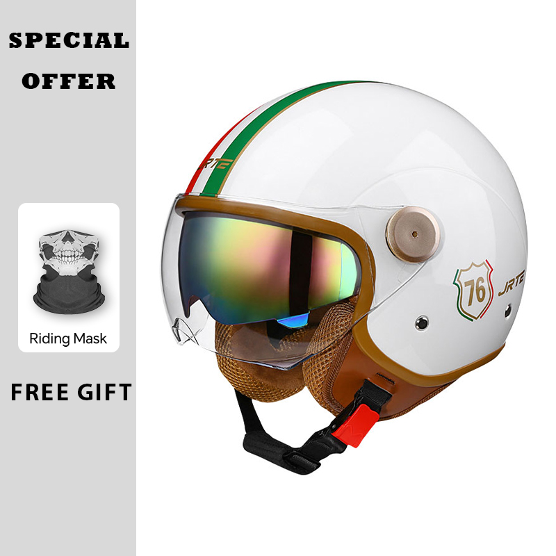 レトロオープンフェイスオートバイヘルメット 大人男女兼用 ヴ - Vintage Open Face Retro Helmet のレビューと価格