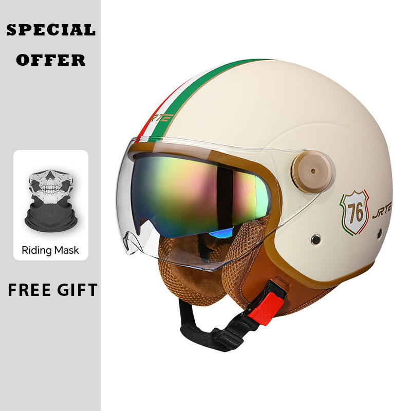 レトロオープンフェイスオートバイヘルメット 大人男女兼用 ヴ - Vintage Open Face Retro Helmet のレビューと価格